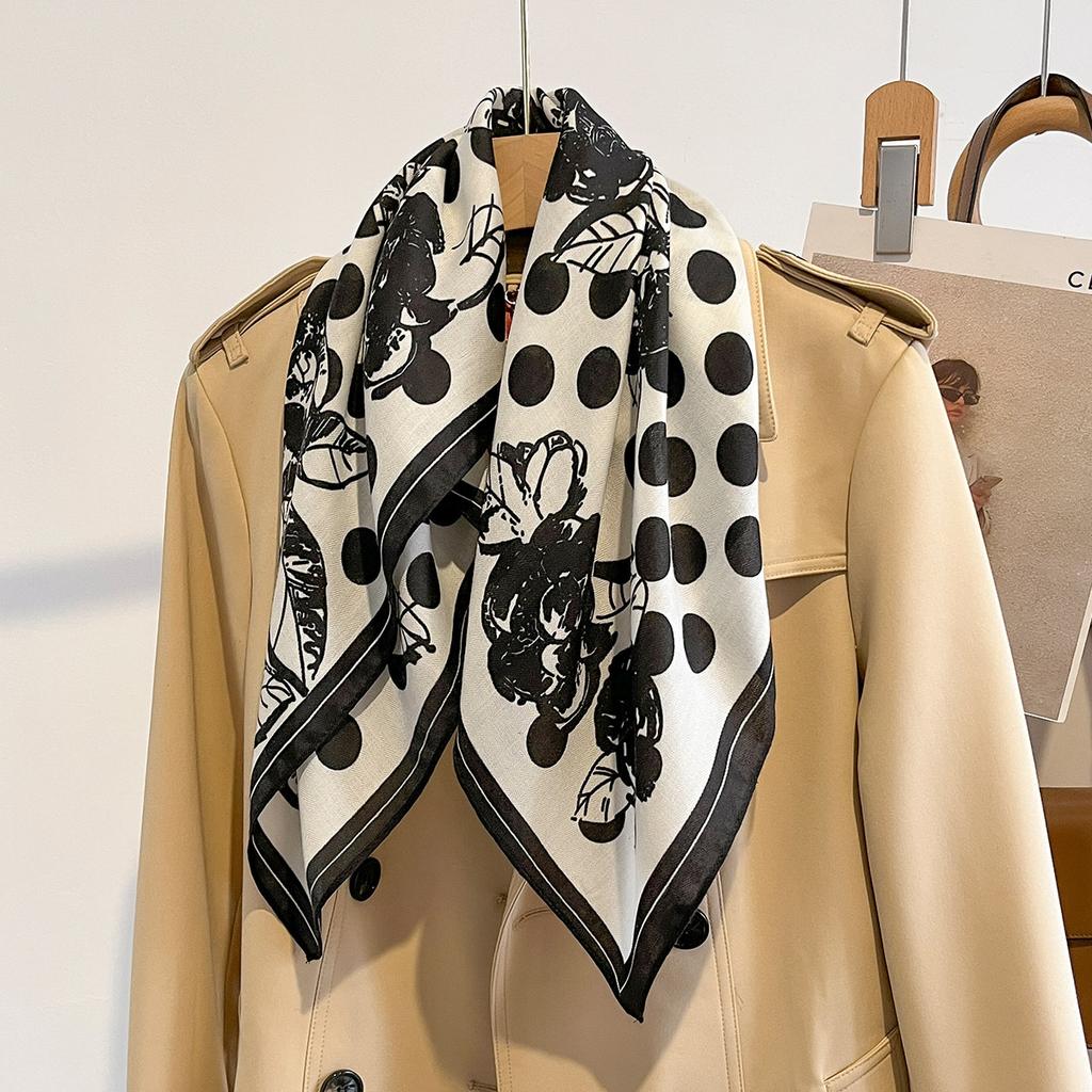 Polka Dot Spring and Summer Fashion Square Scarf for Women In Autumn and Winter Warm Scarf Air Conditioning Shawl Thin Silk Scarf Scarf Scarf