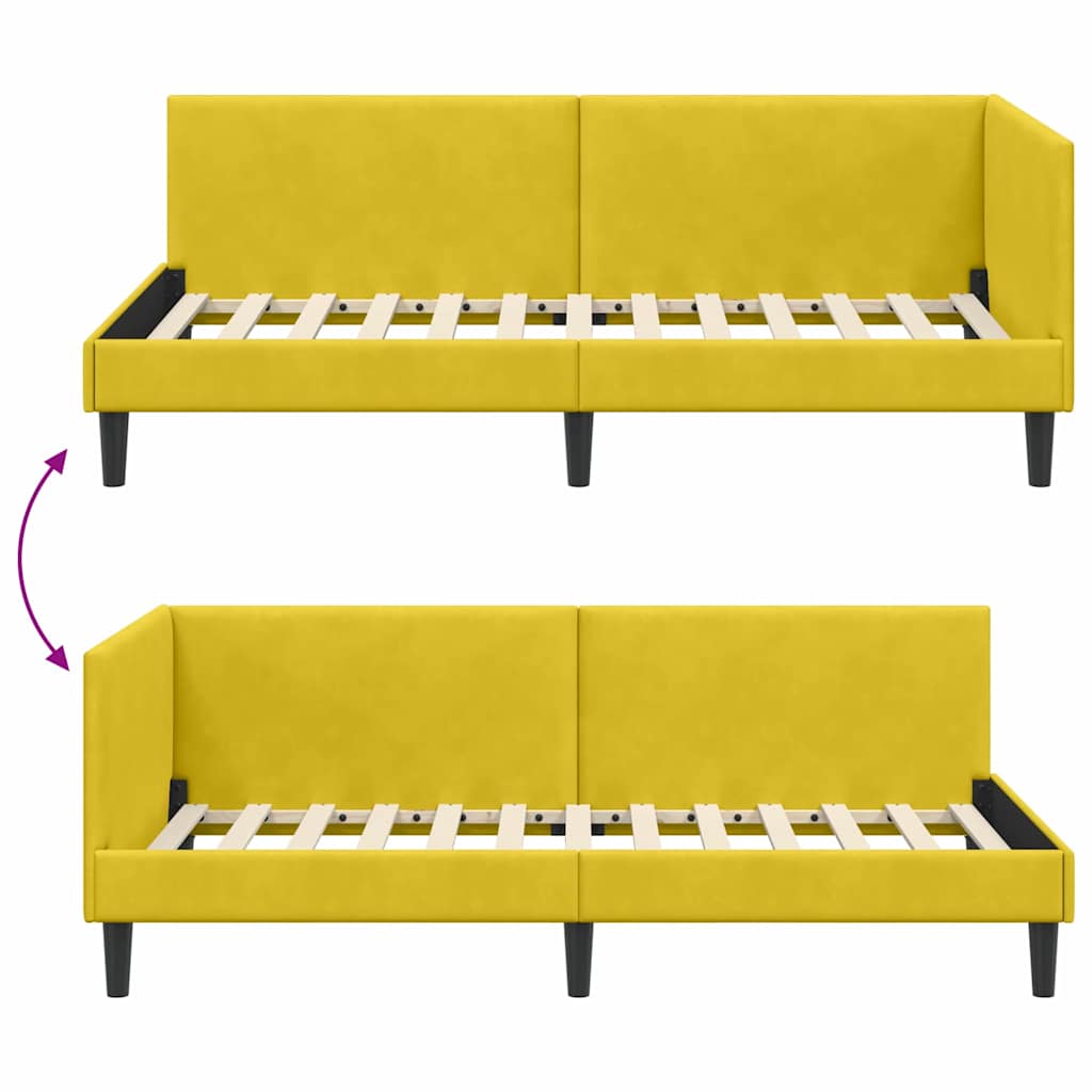 L shaped bed frame with headboard yellow 80 cm x 200 cm velvet