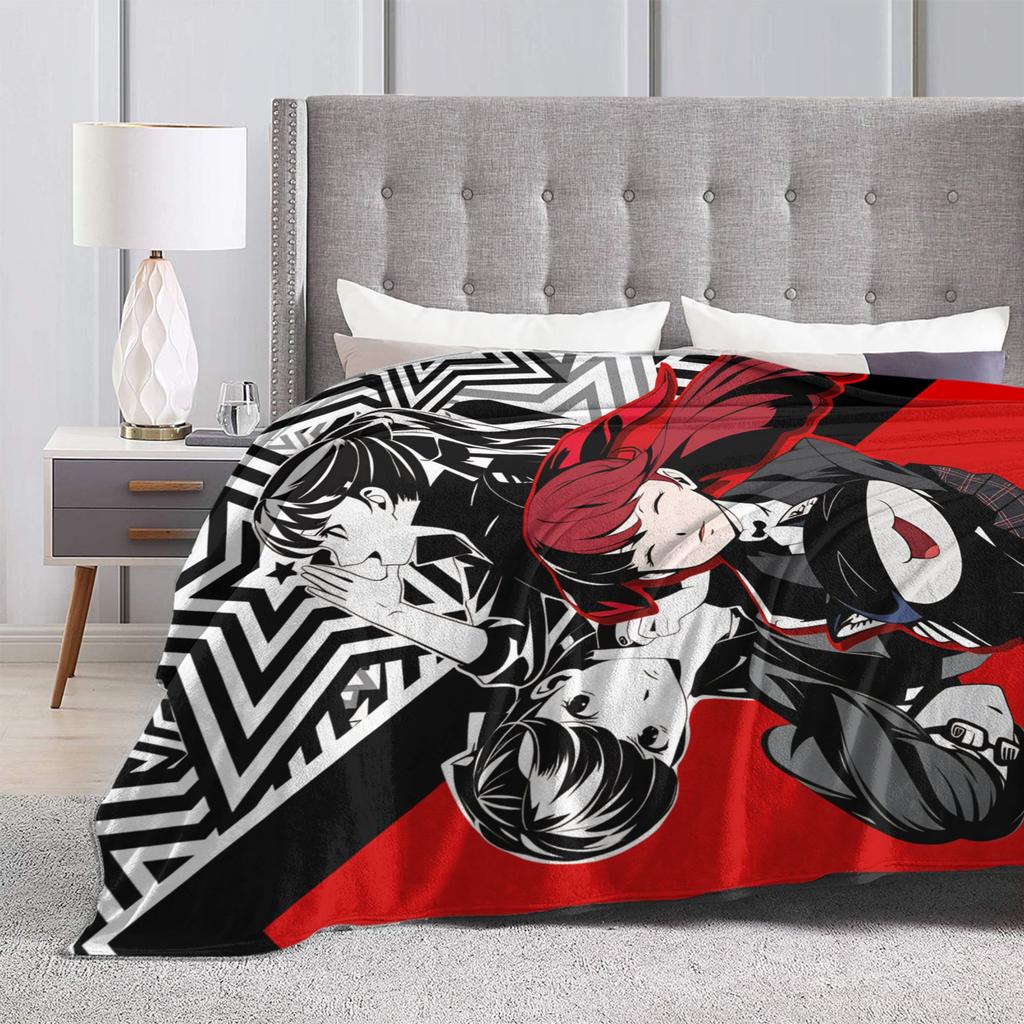 Soft Warm Blanket Picnic Animated Game P- Persona 5 Bedding Throws Flannel Bedspread For Couch Chair Aesthetic Sofa Bed Cover