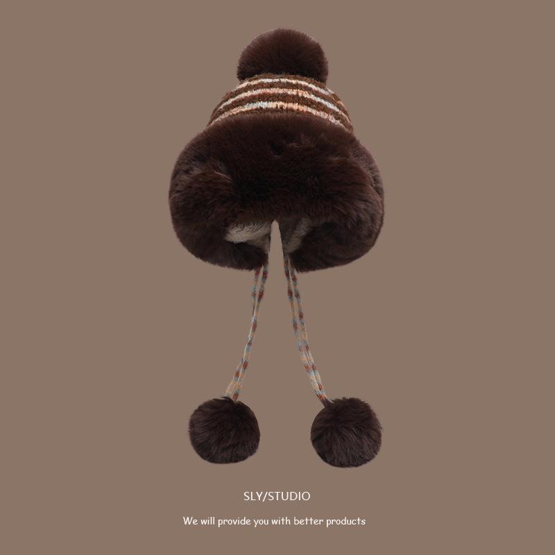 Женская шерстяная шапка на осень и зиму, милая шерстяная шапка с помпоном, с защитой ушей, новая плюшевая теплая шапка-ушанка, кружевная вязаная шапка с помпоном