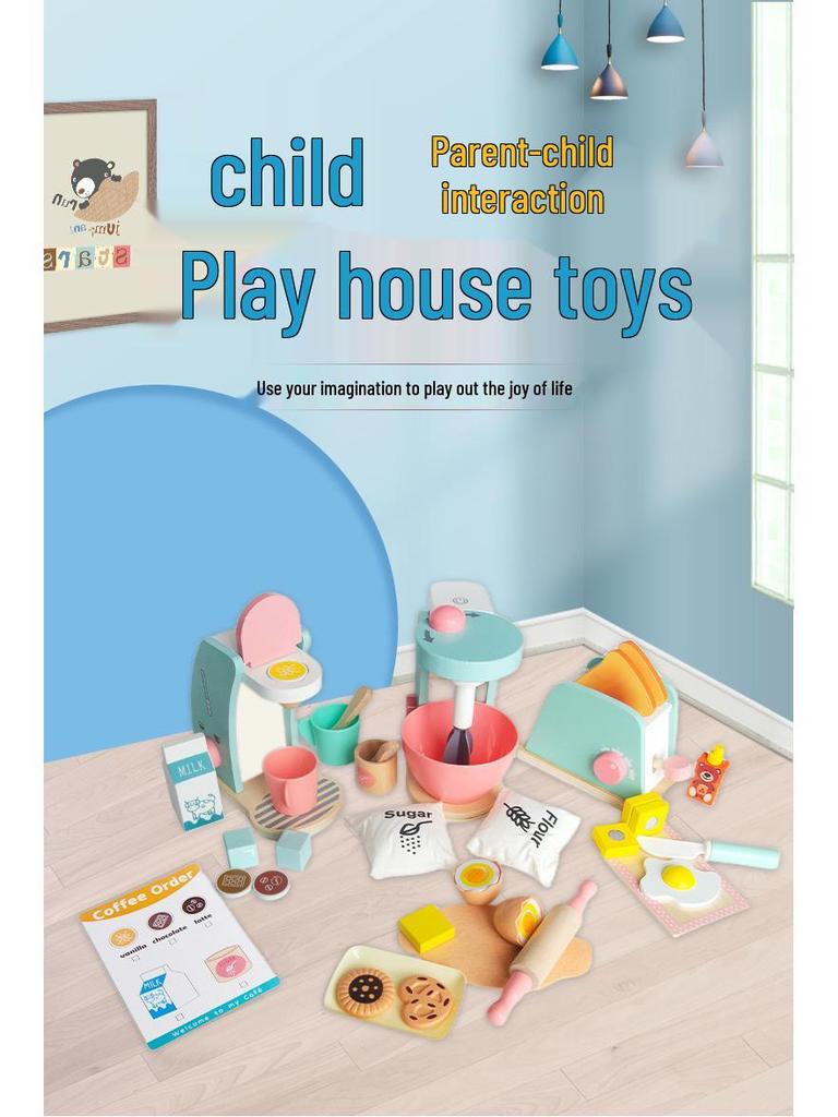 Деревянный игровой кухонный набор: Тостер, Миксер и Кофеварка Посуда для Детей