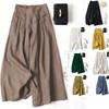 Loose Artistic Cotton and Linen Wide Leg Skirt Pants for Summer Women, Semi Elastic High Waisted Slim Fit, Slimming Cropped Pants