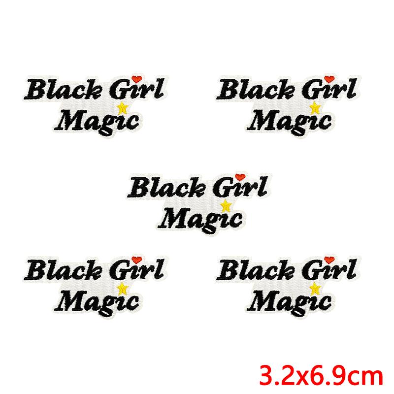 10pcs /Lots Fashion Black Girl Magic Mbroidered Patches Cartoon Letter Slogan Patch Iron On Patches For Clothing Jackets Diy