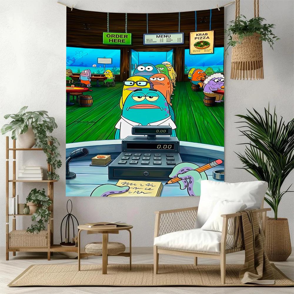 Spongebob Squarepants Wall Decor Tapestry Art For Pet Memorial Birthdaywedding Party Backdrop Family Gift