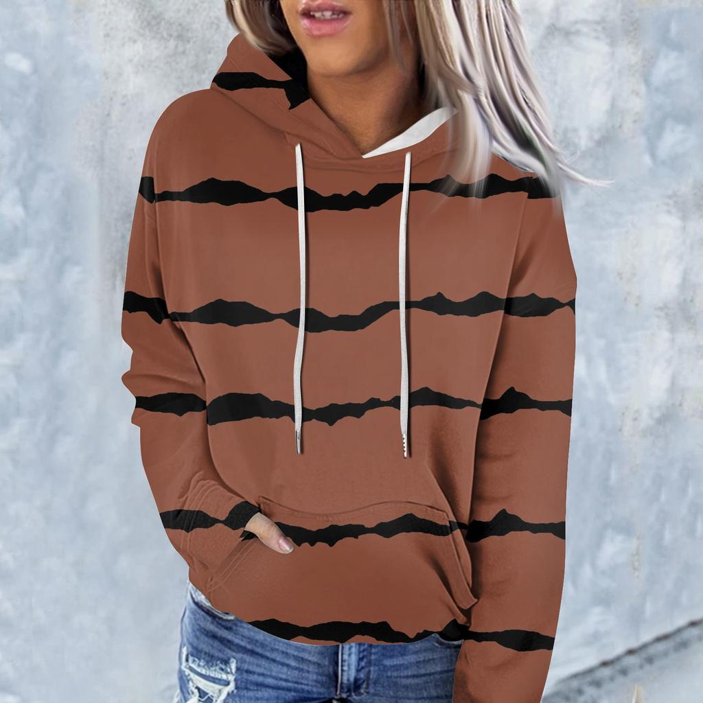 Ladies Fashion Casual Long Sleeve Striped Print Hoodie