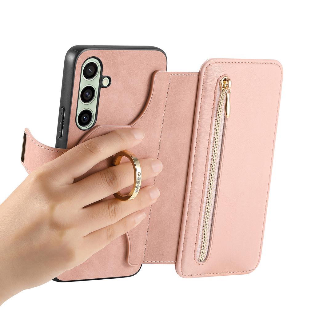 For Samsung Galaxy A16 4G/Galaxy A16 5G Magnetic Leather Case with Detachable RFID Blocking Zipper Wallet Cover