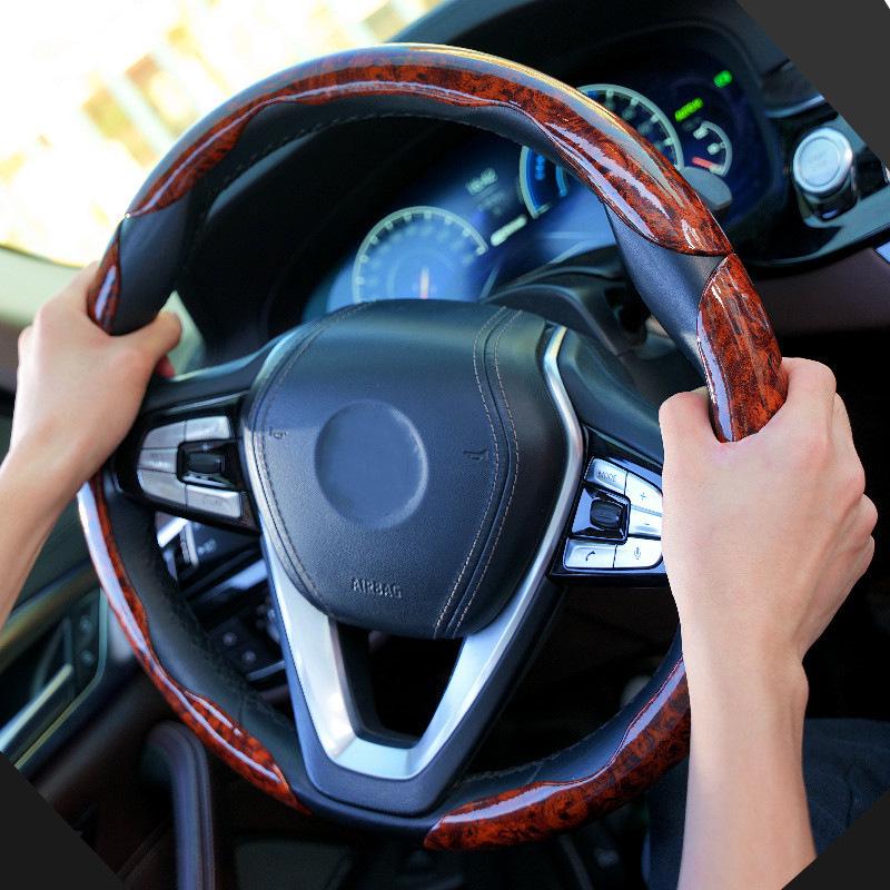 Mahogany Grain Anti-Slip Steering Wheel Cover for Men - Ultra-Thin, Year-Round Use