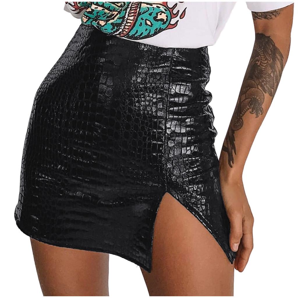 Women's And Winter High Waist Sexy All-Around Split Short Skirt Half Leather Skirt