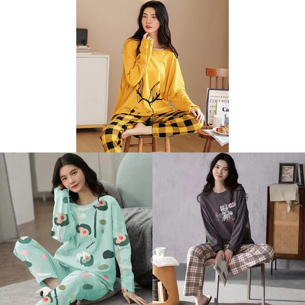 Cute Cartoon Long Sleeve Pajama Set Polyester Lounge Wear For Teen Girls
