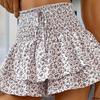 Летние женские шорты с многослойным цветочным принтом, сборками, оборками, лоскутным кроем, эластичной высокой талией, широким поясом, завязками на шнурке, А-силуэт, юбка-подделка для женщин