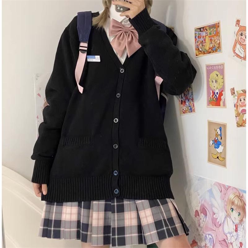 Японский вязаный кардиган JK - однотонный свободный свитер свободного кроя в стиле кампуса на осень/зиму, униформа JK