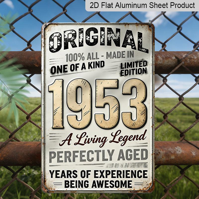 2D Flat Vintage Metal Aluminum Decorative Sign (8'' X 12''), Made in 1953, Perfectly Aged, Original Retro Wall Art, Living Legend Home Decoration for