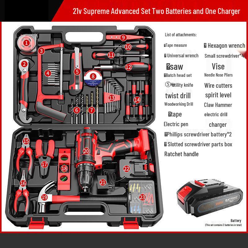 Cordless Multifunctional Drill Set: Electrician & Carpenter Repair Kit with Lithium Battery