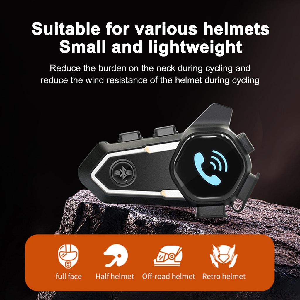 Motorcycle Helmet Intercom BT5.0 Hands-free Interphone for Motorcycle Riders 300M Range IP67