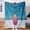 Surfboard On Beach with Blue Sky Background - Themed Blanket - Comfortable Flannel Fabric Hypoallergenic Suitable for All Seasons