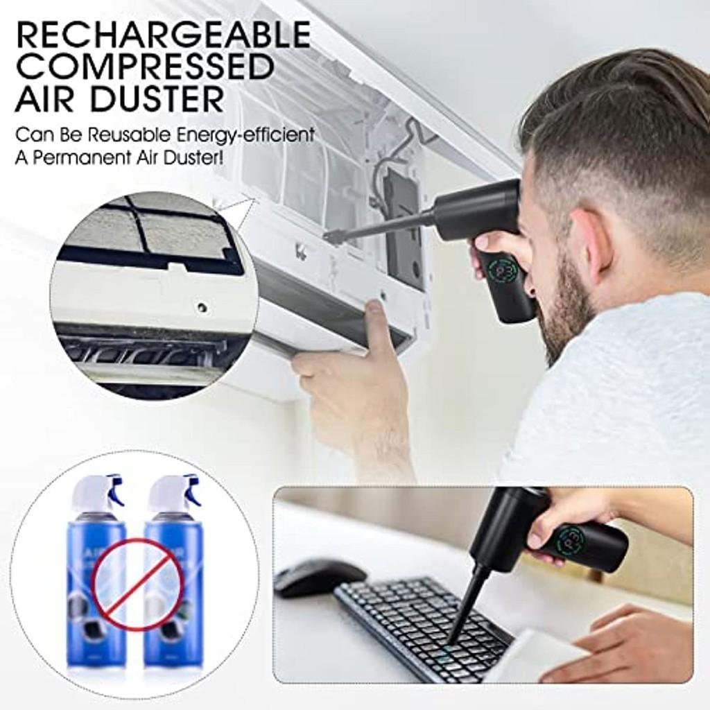 Portable Compressed Air Duster 2 In 1 Air Blower & Vacuum Cleaner Cordless Keyboard Computer Duster Blower 3.81*1.88*6.51 Inch