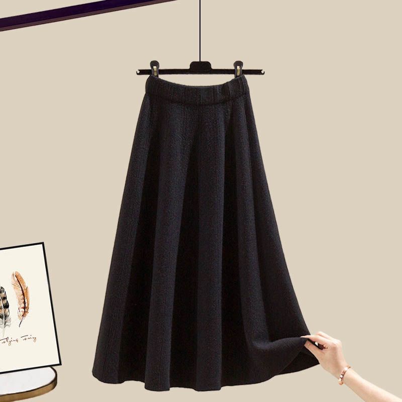 Fall/Winter Women's Skirt Suits Color-Blocked Pullover Knit Sweater Knit Skirt Two-Piece Set A Line Skirt Knit Top Outfits