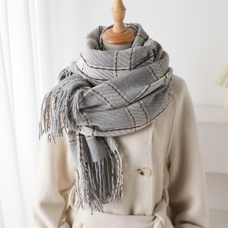 Luxury Faux Cashmere Winter Warm Plaid Scarf Women Soft Shawls Designer Thick Wraps Poncho Unisex Pashmina Blanket Neckerchief