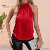 Летний атласный жилет с лямкой на бретельках и открытыми плечами, однотонные топы без рукавов, пуловеры с гладкой поверхностью, топы свободного кроя, майки, повседневная одежда