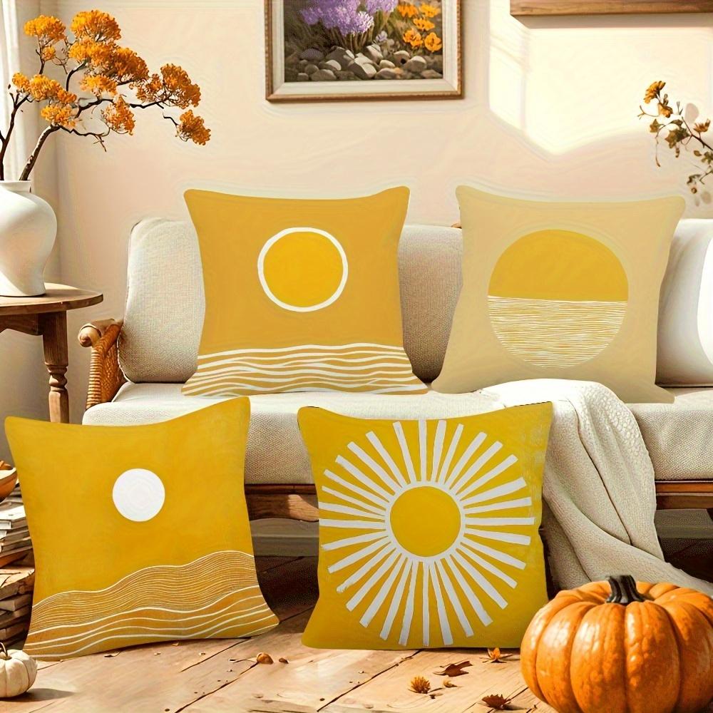Yellow Abstract Sun Design Digital Printing Pillow Cover Short Plush Suitable Living Rooms Bedrooms Sofas Throw Cushion Cover