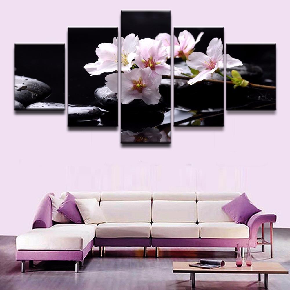 Современные HD печатные картины на холсте, настенное искусство, 5 шт., розовый цветок, отражение, картина, постер для гостиной, декоративные, без рамки