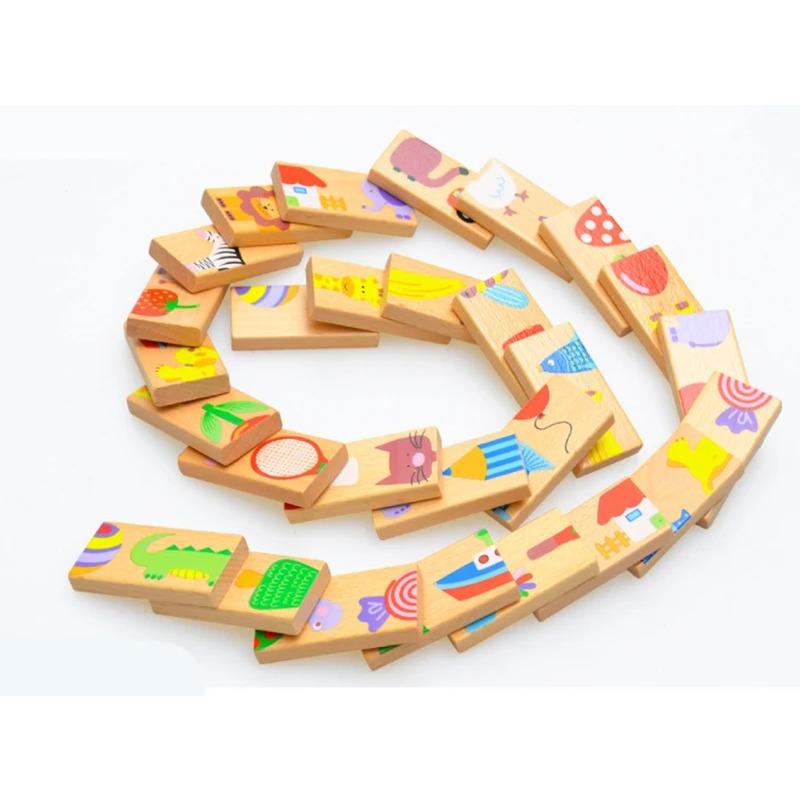 28 шт. Деревянные игрушки домино Раннее обучение Деревянный набор домино с животными Сортировка по форме Обучение порядку Развивающие игрушки для детей