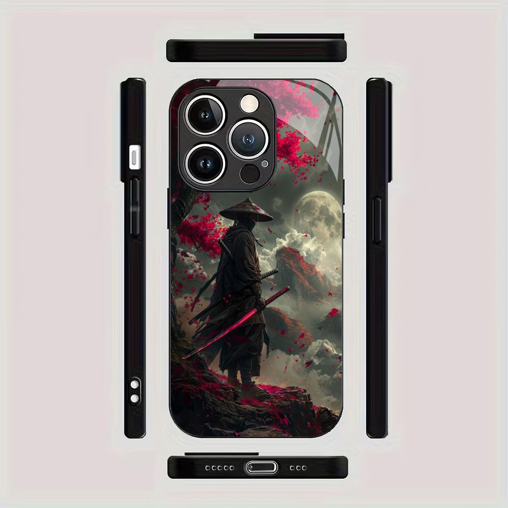 Закаленное стекло для телефона с рисунком «Воин Сакуры» подходит для iPhone 17 16 15 14 13 12 11 Pro/Max/Plus противоударная задняя крышка