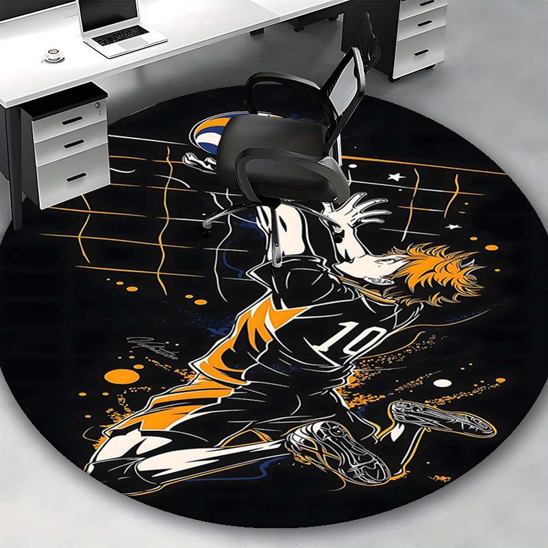 1 шт. Круглый ковер Haikyuu Кагеяма Тобио по волейболу для коврика под офисное кресло, Противоскользящий ковер, Сезонный подарок, Подходит для домашнего декора, Гостиной