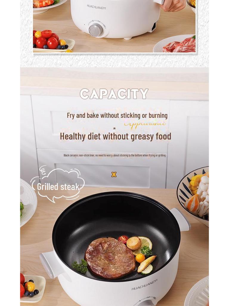 110V US Standard Multi-Function Electric Hot Pot and Frying Pan - Large Capacity, Non-Stick, Ideal for Dormitory and Household Use