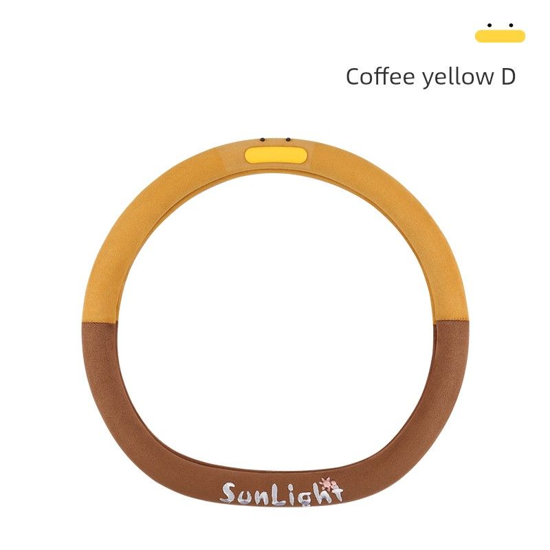 Car Steering Wheel Cover for All Seasons, Cute Cartoon Style for Men and Women, Popular D-Shaped Anti-Slip and Sweat-Absorbent Summer Handlebar Cover