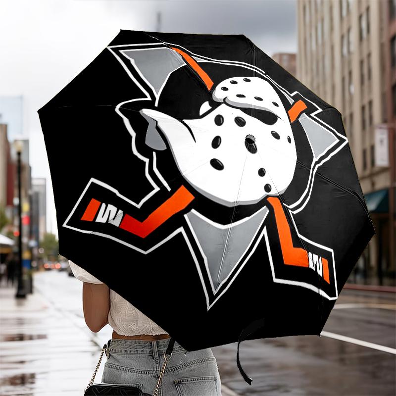 Anaheim Ducks Hockey Team Automatic Folding Umbrella - 8-Rib Travel Umbrella with Auto Portable Case, Ideal Gift for Birthdays