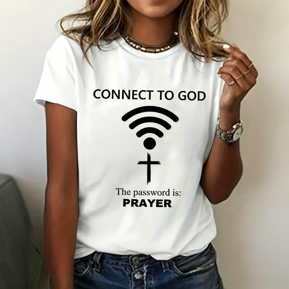 Women's T‑Shirt Creative Faith‑Themed Graphic Relaxed Fit Crew Neck Tee Top