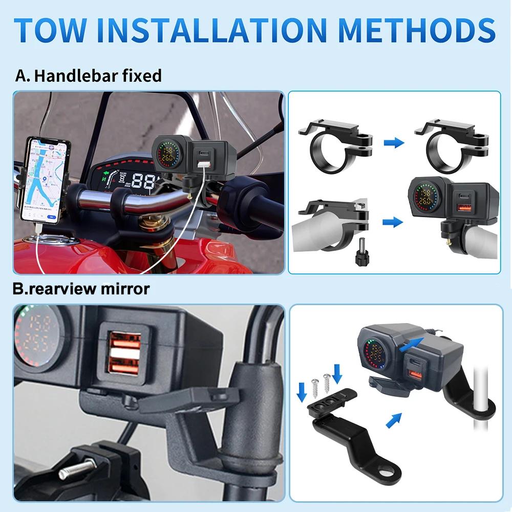 60 Вт мотоциклетный руль PD QC3.0 зарядное гнездо USB Type-C быстрое зарядное устройство телефон адаптер питания с вольтметром термометр дисплей