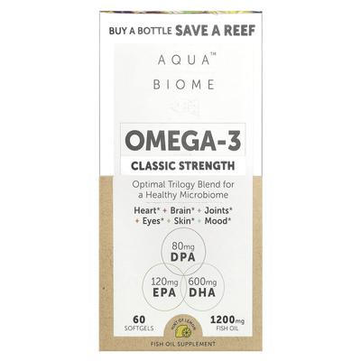 Аква Биом, Омега 3, Классическая Сила, Лимонный Вкус, 1200 мг, 60 мягких капсул (600 мг на мягкую капсулу)