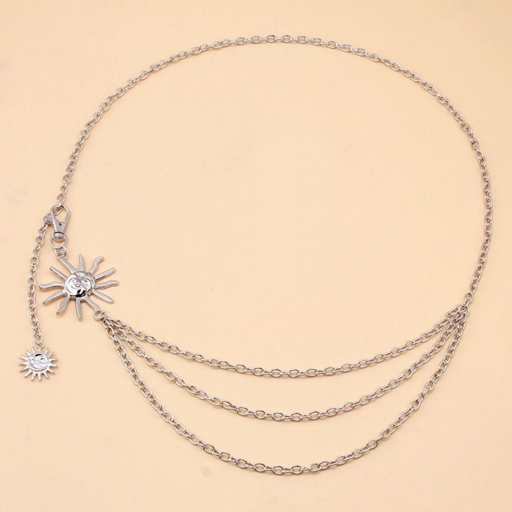 Vintage Punk Thin Waist Chain Gold Silver Dress Cummerbands Sun Moon Star Waistbands