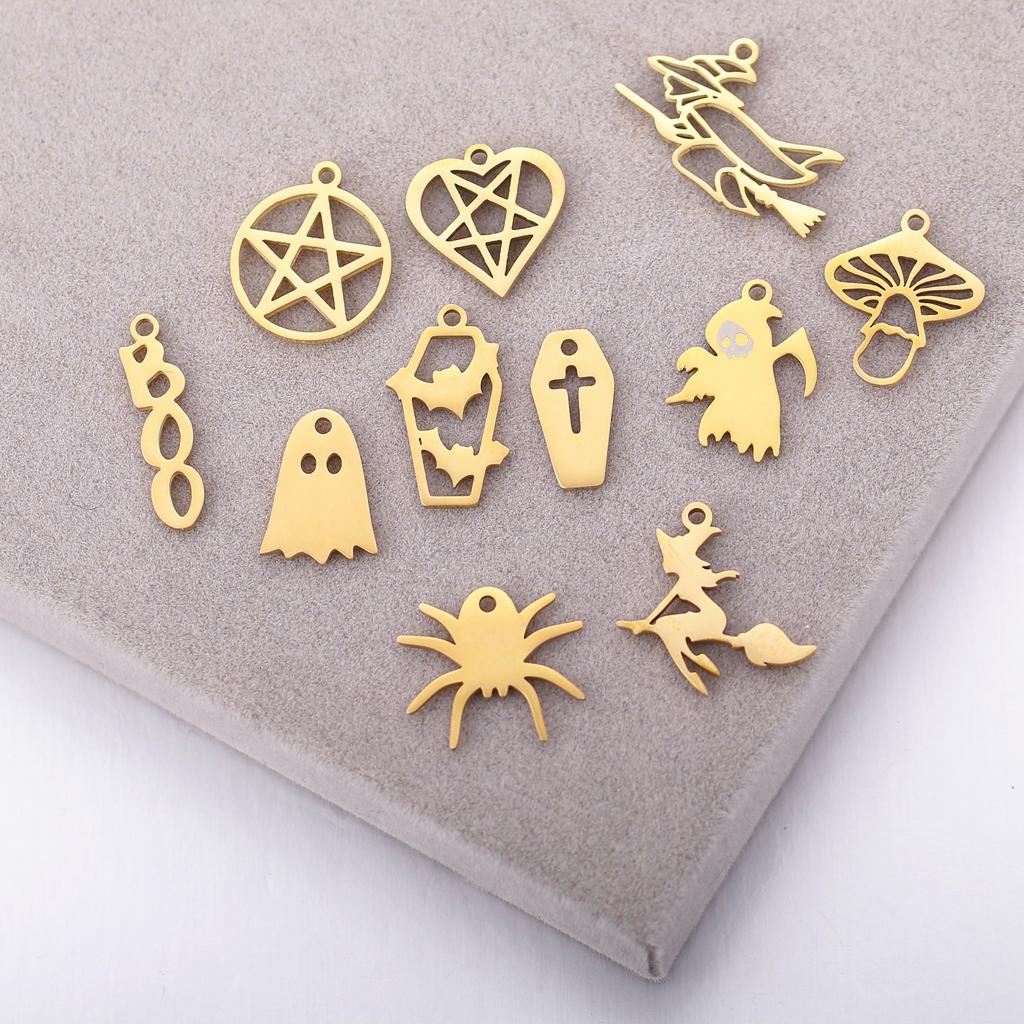 5Pcs/Lot Hollow Halloween Theme Charms Stainless Steel Skull/Pumpkin/Vampire Bat/Witch/Spider/Ghost Pendants For Jewelry Makings