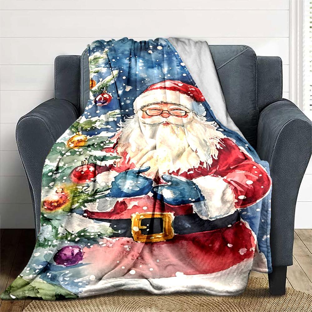 1pc Santa Claus Christmas tree blanket Lightweight Flannel Throw for Sofa Bed Travel Camping Livingroom Office Couch Chair