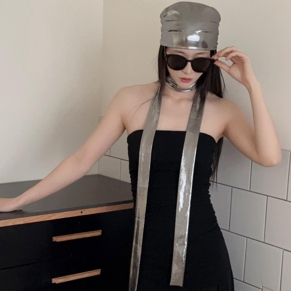 Y2K Laser Color Hair Band Hip Hop Punk Bandana Liquid Silver Hair Scarf  Streetwear