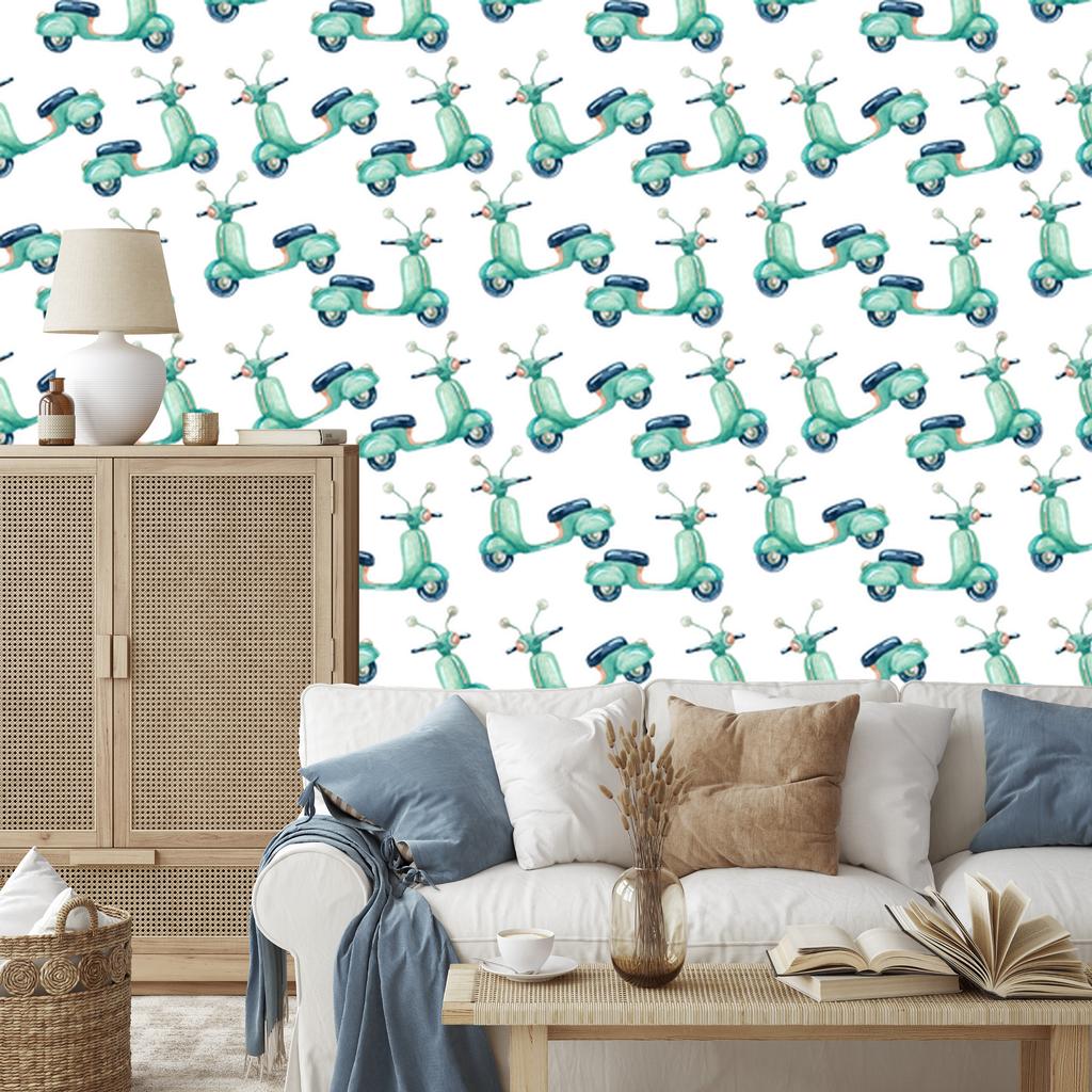 Watercolor Scooter Wallpaper for Living Room and Bedroom 50x1000
