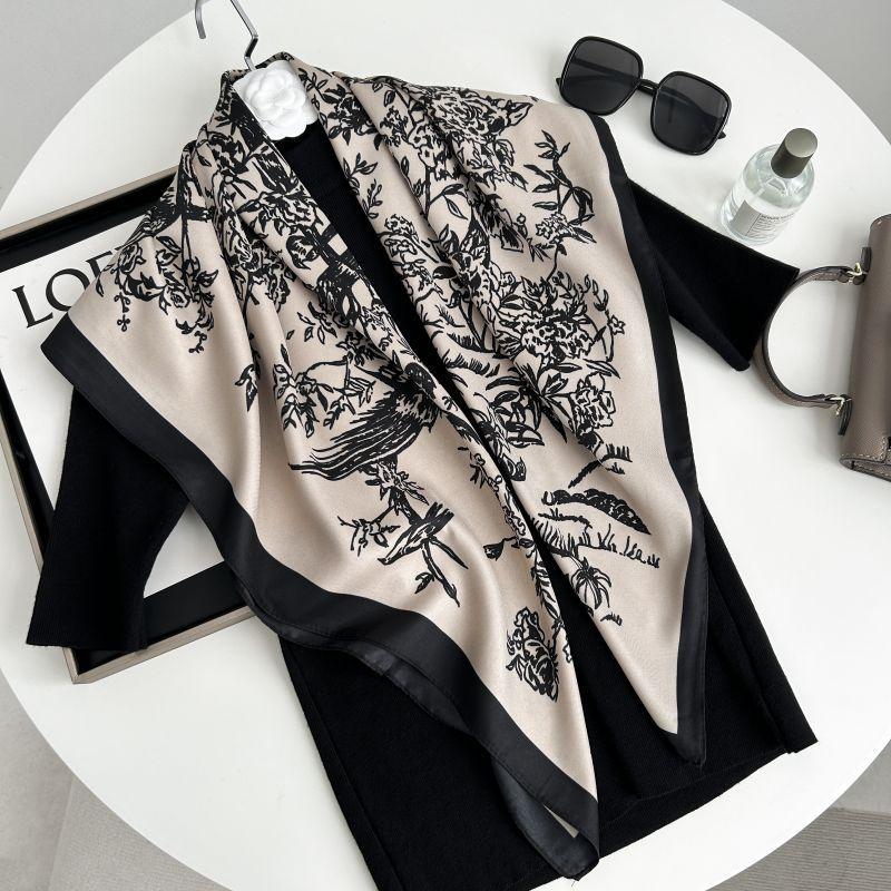 Печатный буквенный высококачественный искусственный шелк женский твил шелковый декоративный женский шелковый шарф