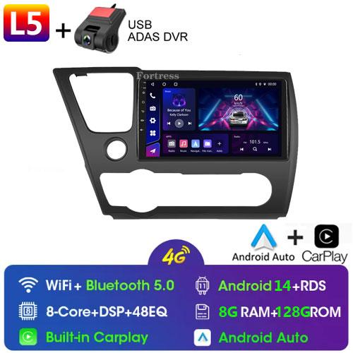 FortressFor Honda Civic9 2013 2014 2015 2016 Android 12 Carplay Car Radio Multimedia Video Player GPS Navigation 2 Din Autoradio