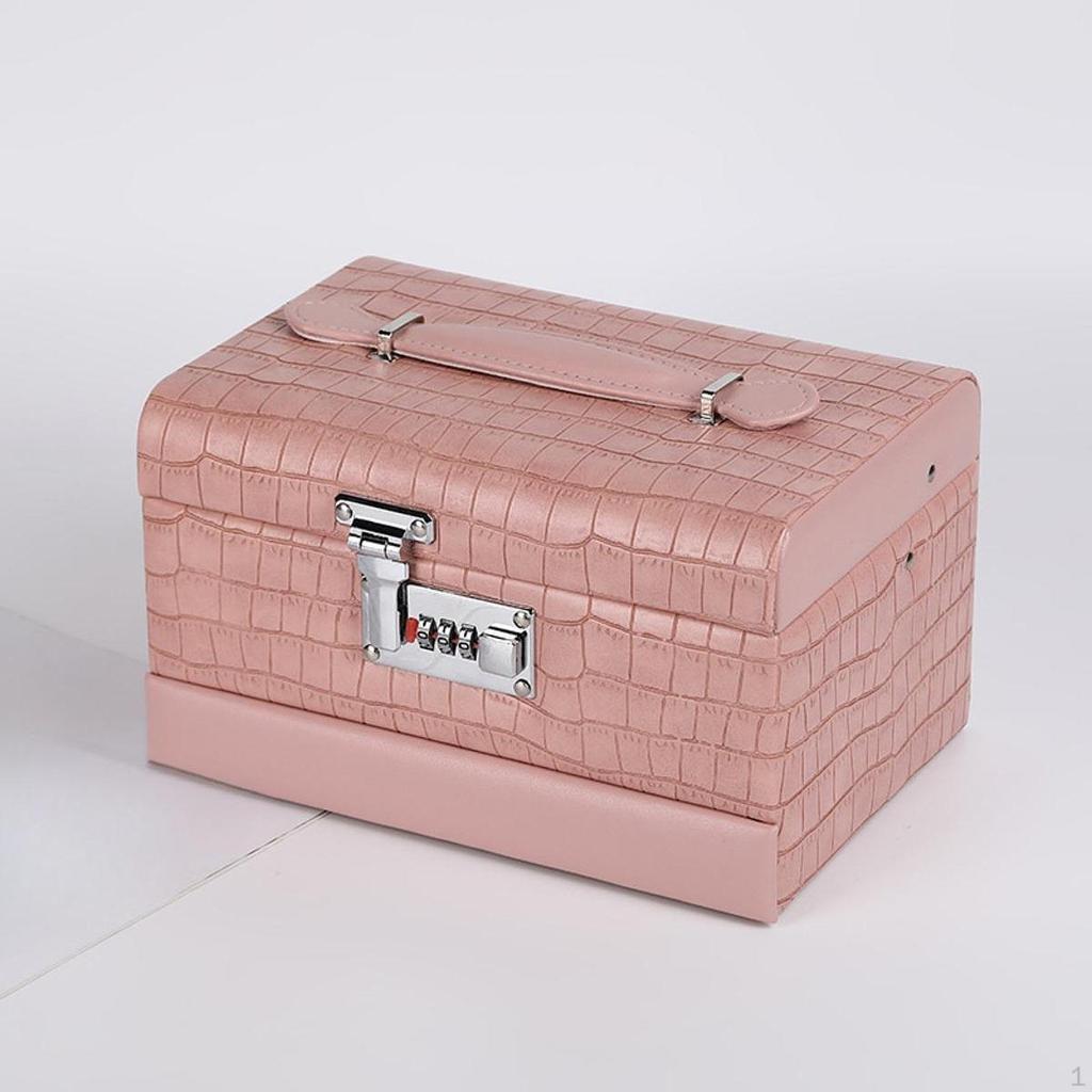 3 Layer Jewelry Box Storage with Lid PU Leather Watches Rings Case