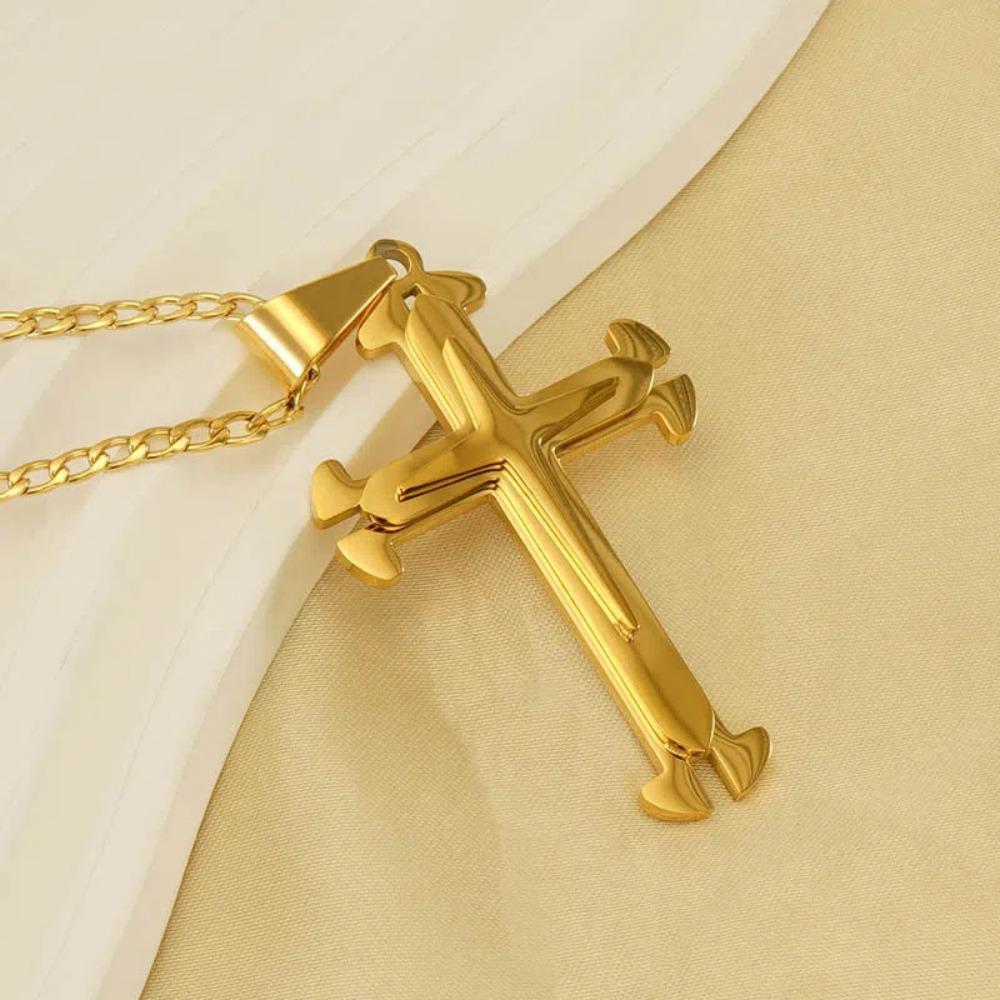 Double Ring Shape Men Necklace Gold Cross Cross Pendant Korean Fashion Clavicle Chains Men Boys