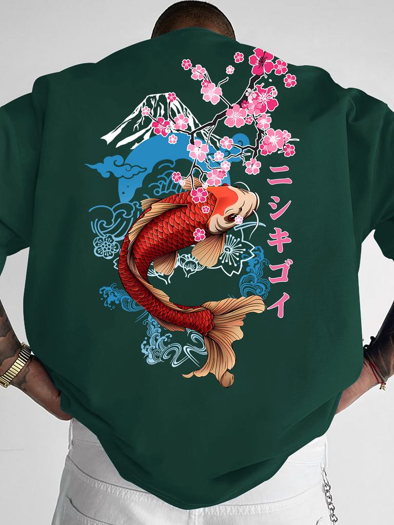 Japanese Koi Fish Cherry Blossom Pattern 3d Print Breath Quickdry Unisexs Largesize Tshirt Leisure Street Parentchild Clothing