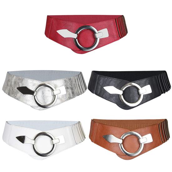 Широкий эластичный пояс для женщин, универсальный, однотонный, эластичный, для платья, пояс из искусственной кожи, сплав