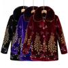 Winter Warm Fleece Lined Coat for Middle Aged Women Thickened Printed Cotton Clothes