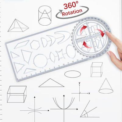 1 шт. многофункциональная подвижная на 360 ° геометрическая линейка для рисования для учащихся начальной школы, математика, портативная прозрачная 3D плоская