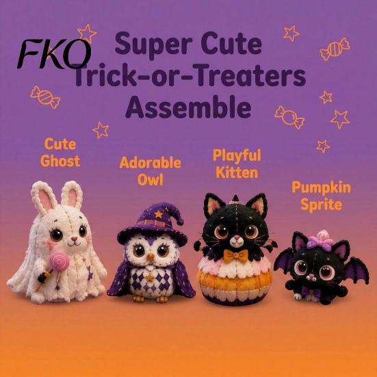 Animal Patchwork Craft Halloween Friends Kit, DIY Sewing Make 4 Kit Adorable Characters, for Beginners Handmade Gift Holiday Decor