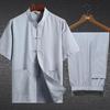 Men's Summer Linen Tang Suit Set: Short Sleeve, Middle-Aged & Elderly Chinese Style Cotton Lay Buddhist Robe