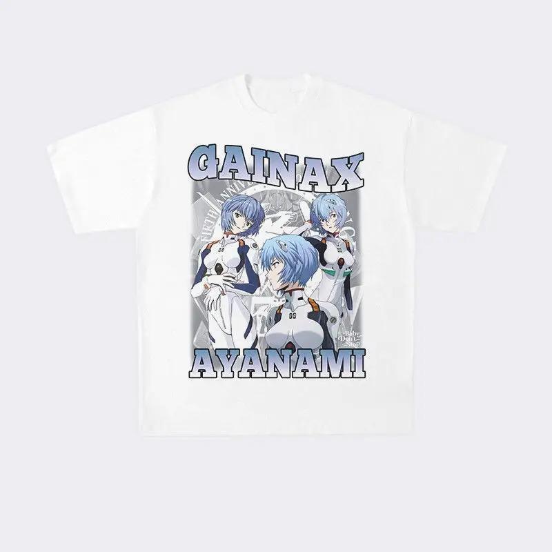 Евангелион Neon Genesis (EVA) Рей Аянами "5-летие GAINAX" Винтажная Черная Футболка Оверсайз | Уличная Футболка Унисекс для Фанатов Меха-Аниме
